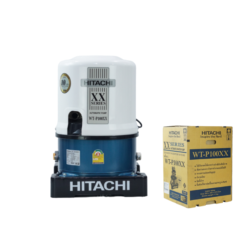ปั๊มน้ำฮิตาชิ Hitachi ชนิดแรงดัน รุ่น WT-P100XX ขนาด 100 วัตต์ ปั๊มน้ำราคาถูก ถังกลม WT-P100XX