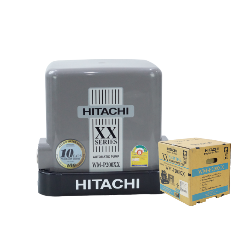 ปั๊มน้ำฮิตาชิ Hitachi ชนิดแรงดันคงที่ รุ่น WM-P200XX ขนาด 200 วัตต์ ปั๊มน้ำราคาถูก ถังเหลี่ยม WM-P200XX
