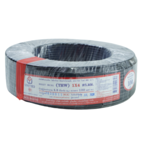 สายไฟ united สายไฟยูไนเต็ด รุ่น THW 1 x 4 450V / 700V ยาว 100 เมตร สีดำ/เขียว/เหลือง หุ้มฉนวน PVC ของแท้100%