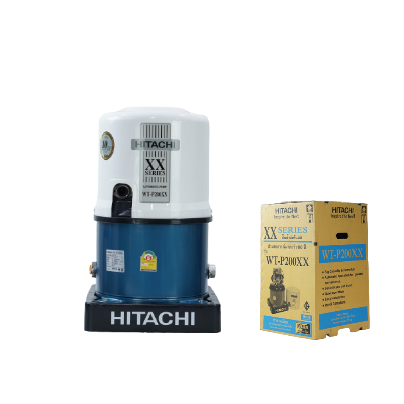 ปั๊มน้ำฮิตาชิ Hitachi ชนิดแรงดัน รุ่น WT-P200XX ขนาด 200 วัตต์ ปั๊มน้ำราคาถูก ถังกลม WT-P200XX