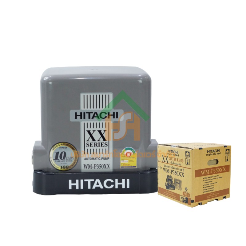 ปั๊มน้ำฮิตาชิ Hitachi ชนิดแรงดันคงที่ รุ่น WM-P350XX ขนาด 350 วัตต์ ปั๊มน้ำราคาถูก ถังเหลี่ยม WM-P350XX